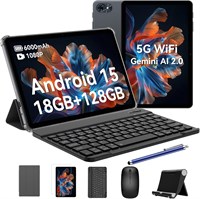 TABWEE T80 Android 15 Сенсорный планшет - 18 ГБ + 128 ГБ (расширяемая память до 2 ТБ TF), 10-дюймовый экран, аккумулятор 6000 мАч, 5-мегапиксельная камера, Gemini AI 3.1 Pro, Wi-Fi 5G, GPS, Face ID, планшет с клавиатурой, мышью, чехлом и стилусом 1000028503