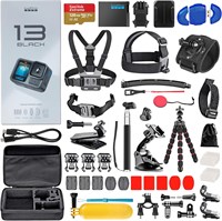 GoPro HERO13 (Hero 13) черная — водонепроницаемая экшн-камера с разрешением 5.3K, 27-мегапиксельной фотосъемкой, прямой трансляцией, веб-камерой, стабилизацией изображения + карта памяти 128 ГБ, кардридер, комплект из 50 аксессуаров — в комплекте 1000030141