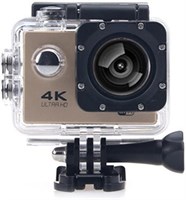 Экшн-камера 4K Ultra HD, 30 кадров в секунду, стабилизация изображения EIS, водонепроницаемость до 30 м, пульт дистанционного управления и водонепроницаемый чехол, ЖК-экран, поддержка Wi-Fi и широкоугольный объектив 170 градусов (золотой) 1000030200
