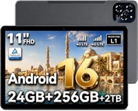 Планшет TABWEE 2026 Upgrade на Android 16, 11 дюймов, дисплей FHD 1920x1200, 24 ГБ ОЗУ + 256 ГБ ПЗУ, двойной Wi-Fi 4G LTE + 5G, восьмиядерный процессор, аккумулятор 8000 мАч, камера 16 МП + 8 МП, Gemini AI, WideVine L1, TV, GPS 1000030812