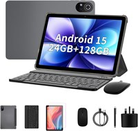 Планшет PRITOM 10 дюймов, планшет 4-в-1, 24 ГБ, 128 ГБ ПЗУ, Android 15, расширение памяти до 1024 ГБ, Qcta core, Wi-Fi 6, аккумулятор 8000 мАч, планшет с клавиатурой, мышью, стилусом и чехлом, серый 1000030953