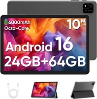Планшет TUOHAITIME Android 16, 10 дюймов, 24 ГБ ОЗУ + 64 ГБ ПЗУ (расширяемая память до 2 ТБ), разрешение экрана 1280p, восьмиядерный процессор Unisoc T606, Wi-Fi 6/двойная камера/Face ID/GPS/аккумулятор 6000 мАч (черный) 1000030961