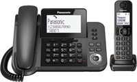 Черный набор телефонов для домашнего офиса Panasonic KX-TGF320 с возможностью автоответчика и блокировкой нежелательных звонков, включающий проводной и беспроводной телефоны 1000031887