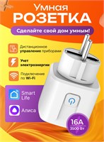 Интеллектуальная розетка с возможностью подключения к Wi-Fi и голосовым управлением поддерживает Алису, Марусю и Салют 1000032354