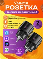 Два черных умных розетки Wi-fi с поддержкой Яндекс Алисы, Маруси, Салюта и функцией таймера 1000032398