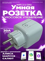 Интеллектуальная розетка с поддержкой Wi-Fi и мощностью 20А, совместимая с Алисой, Марусей и Сбер Салют, управляется с помощью приложения Smart Life. Возможности включают таймер, настройку расписания работы и мониторинг потребляемой энергии 1000032406