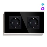 Умная двойная розетка MVAVA Wi-Fi с таймером, заземлением, поддержкой голосового помощника Алиса, выполненная из стекла, предназначенная для встраивания, имеет черный цвет 1000032434