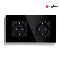 Умная розетка MVAVA ZigBee с двойными гнездами, с функцией таймера, заземлением, поддержкой голосового помощника Алисы, выполнена из стекла, предназначена для встраивания и имеет черный цвет 1000032436