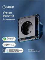Розетка AtlasDesign Smart, выполненная в стильном черном цвете карбон, обладает функцией встраивания и умными возможностями 1000032452