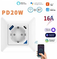 Умный дом может быть оборудован встроенной умной розеткой Wi-Fi/Bluetooth, которая имеет два порта USB-A и USB-Type C PD, цвета белый, максимальной мощностью 16А 1000032492