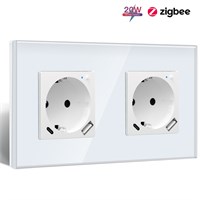 Двойная умная розетка Zigbee с USB и type-C входами, способная обеспечить быструю зарядку мощностью 20W, имеет функцию мониторинга потребления энергии и совместима с голосовыми ассистентами Яндекс и Алиса. Внешняя рамка выполнена из белого стекла 1000032493