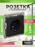Розетка Schneider одинарная черного цвета с заземлением Systeme Electric AtlasDesign ATN001043 1000032545