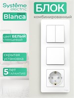 Розетка и два выключателя блока Systeme Electric BLANCA BLNBS101101 и BLNBS101201 1000032555