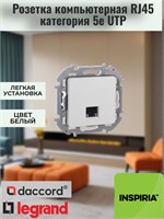 Компьютерная розетка RJ45 категории 5e UTP от компании Legrand (Daccord) Inspiria имеет белый цвет 1000032587