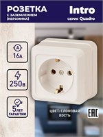 Розетка Intro Quadro 2-202-02 с заземлением 2P+E Schuko 16А-250В IP20 предназначена для открытой установки и имеет цвет слоновой кости 1000032592