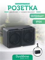 Двойная накладная розетка с заземлением и антрацитовой крышкой для открытой установки Schneider Electric AtlasDesign PROFI54 16А 250B ATN544026 1000032656