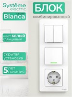 Розетка Systeme Electric BLANCA BLNBS101101, выключатель двойной, выключатель с подсветкой BLNBS101211 1000032659