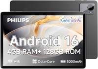 Планшет Philips T7305 на базе Android, 10 дюймов, 4 ГБ ОЗУ, 128 ГБ ПЗУ, расширяемая до 1 ТБ, восьмиядерный процессор, аккумулятор 5000 мАч, Wi-Fi 6, двойная камера, HD-дисплей с защитой глаз, тонкий металлический корпус, серый (Wi-Fi) 1000032965