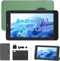 Планшет C idea 7 дюймов, Android 13, четырехъядерный процессор, 8 ГБ ОЗУ, 512 ГБ ПЗУ, возможность расширения до 512 ГБ, двойная камера, планшет с SIM-картой, Wi-Fi, Bluetooth, чехол, стилус CM518 Pro (зеленый) 1000032971