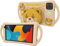 Детский планшет Oteeto K6 с 7-дюймовым IPS HD-дисплеем, 6 ГБ ОЗУ, 128 ГБ ПЗУ, Android 13, одной SIM-картой, аккумулятором 4000 мАч, противоударным силиконовым чехлом в виде медведя, обучающий планшет с Wi-Fi для детей – бежевый 1000033008