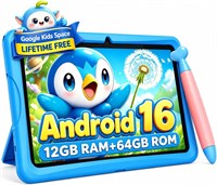 TABWEE 2026 Upgrade K10 Android 16 Детский планшет 10 дюймов, 12 ГБ + 64 ГБ, Google Kids Space, планшет для детей с родительским контролем, WiFi 6, Widevine L1, планшет с противоударным чехлом – синий 1000033026
