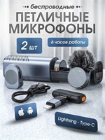 Набор из двух петличных микрофонов с функцией шумоподавления подходит как для iPhone, так и для устройств на платформе Android. В комплекте также идут беспроводные петлички с разъемами Lightning и Type-C, упакованные в удобный кейс 1000033706
