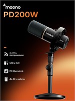 MAONO PD200W - это универсальный микрофон, который подойдет для подкастов, стримов и записи звука. Он работает как беспроводной, так и через USB и XLR соединения, обеспечивая высокое качество звука. Благодаря интеллектуальной системе шумоподавления, звук 1000033862