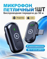 1 беспроводной петличный микрофон с разъемом Type-C, оснащенный технологией интеллектуального подавления шума 1000034000