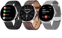 Смарт-часы HainoTeko-27 в сверхтонком водонепроницаемом корпусе с AMOLED-дисплеем, Bluetooth-звонками и 3 парами ремешков, разработанные для женщин и мужчин (серебристые) 1000034212