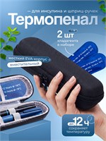 Черный термоконтейнер с хладоэлементом, предназначенный для хранения шприц-ручек и инсулина, в комплекте идут 2 хладагента 1000034355