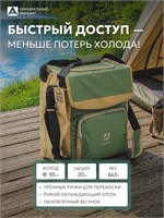 Термосумка объемом 20 литров от Арктики предназначена для использования на пикнике и даче. Это зеленая сумка-холодильник под кодом 3001 1000034418
