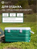 Зеленый термоконтейнер объемом 60 литров от Арктика 2000 идеально подойдет для кемпинга и отдыха с семьей 1000034435
