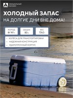 Термосумка вместимостью 80 литров, производства фирмы Арктика 2000, предназначена для использования в автомобиле и во время экспедиций. Цвет - синий 1000034457