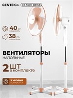 В комплекте два напольных вентилятора Centek CT-5004 BEIGE мощностью 40 Вт с диаметром 43 см и тремя скоростями 1000035525