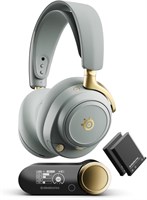 SteelSeries Arctis Nova Elite — беспроводная игровая гарнитура высокого разрешения — динамики из углеродного волокна — активное шумоподавление — приложение — 2,4 ГГц + Bluetooth — многоканальное воспроизведение; OmniPlay PC+PS+Xbox — цвета Sage &amp; Gold (ве 1000036659