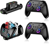 Комплект из 2 контроллеров Switch с зарядной док-станцией, RGB-подсветка/пробуждение/6-осевой гироскоп/двойная вибрация/турбо-режим/Скриншот 1000036731