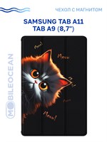 Черный чехол с изображением кошки и надписью "МЯУ" для Samsung Tab A11, A9 (X130, X110, X115) 8.7" с магнитным замком 1000036897