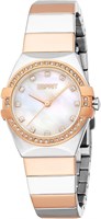 Женские аналоговые наручные часы Esprit Abigail Fashion круглой формы, двухцветные, размер корпуса 28 мм, цвет белый перламутр/розовое золото/серебро 1000037428