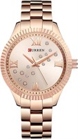 Женские водонепроницаемые часы Curren 9009 с кварцевым механизмом, круглым циферблатом, корпусом из нержавеющей стали, цвет розовое золото, белый 1000037581