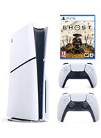 Sony PlayStation 5 Slim Disc Console с дополнительным белым контроллером Dualsense и игрой Ghost of Yotei — международная версия 1000040127