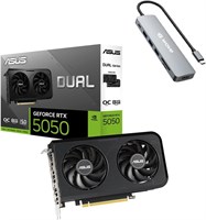 Видеокарта ASUS Dual GeForce RTX 5050 OC Edition 8GB GDDR6, NVIDIA Blackwell, DLSS 4, PCIe 5.0, система охлаждения Axial-Tech с двумя вентиляторами, два BIOS, HDMI 2.1b, DP 2.1b, поддержка 8K + USB-C-хаб First Wave 7-в-1 1000042544