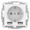 Белая встроенная розетка USB с заземлением и защитными крышками от ATLASDESIGN под кодом ATN000130 1000032609